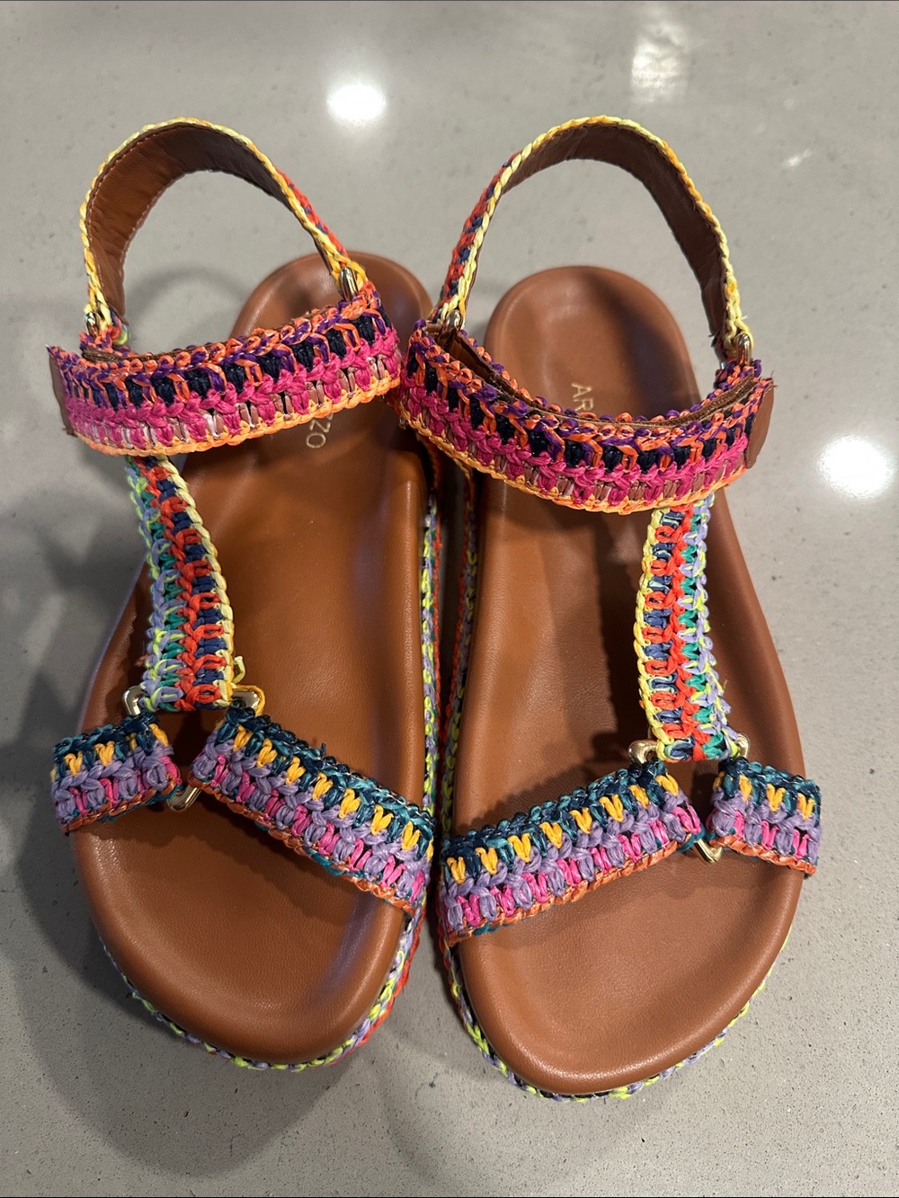 Multicolor Crochet-Strap Flatform Sandals